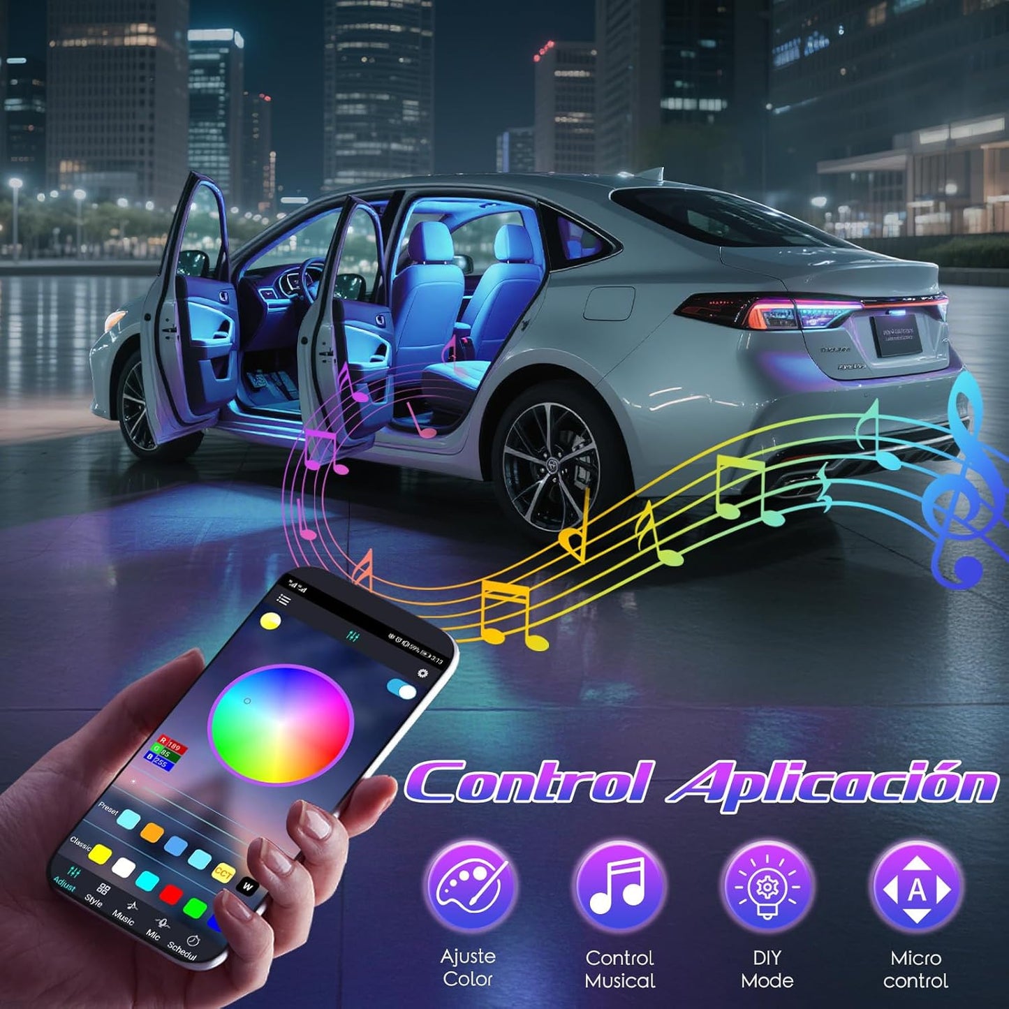 Winzwon Luces LED Coche Interior,Car Accessories App Control, Regalo Para Dia De La Madre, Hombre, Mujer, Luces Con Puerto USB, Car Ambient Lights (1)