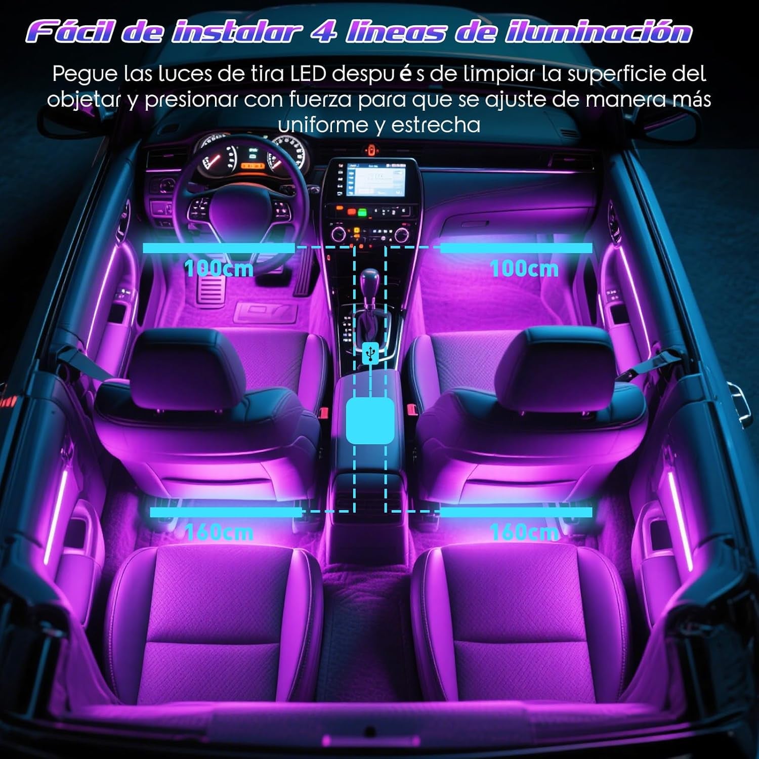 Winzwon Luces LED Coche Interior,Car Accessories App Control, Regalo Para Dia De La Madre, Hombre, Mujer, Luces Con Puerto USB, Car Ambient Lights (1)